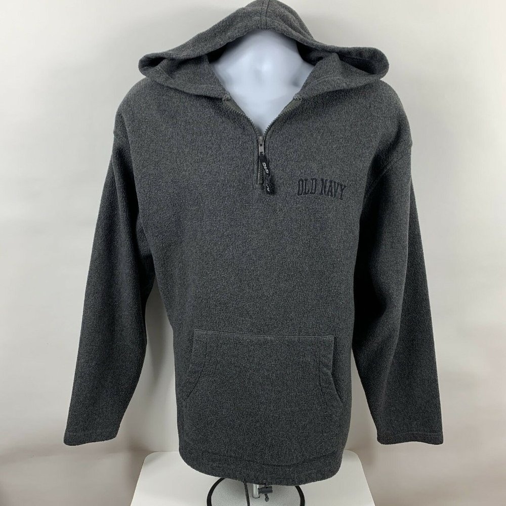 Old Navy Fleece Sweater Men's Medium Hooded 1/4 Zip Pullover Gray Long Sleeve
